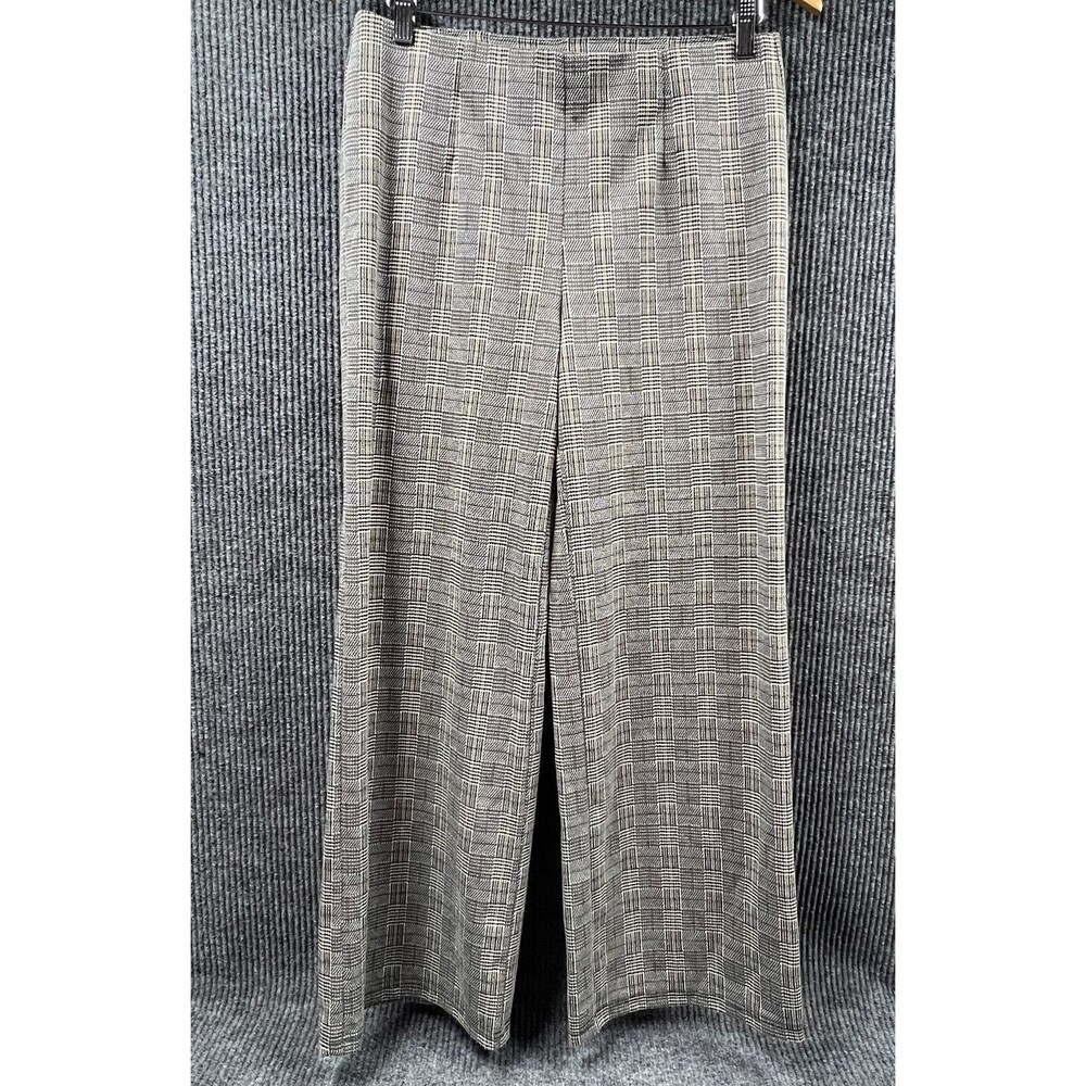 Cato Dress Pants Womens Medium Petite Black Plaid Wide Leg Bootcut Dressy Casual